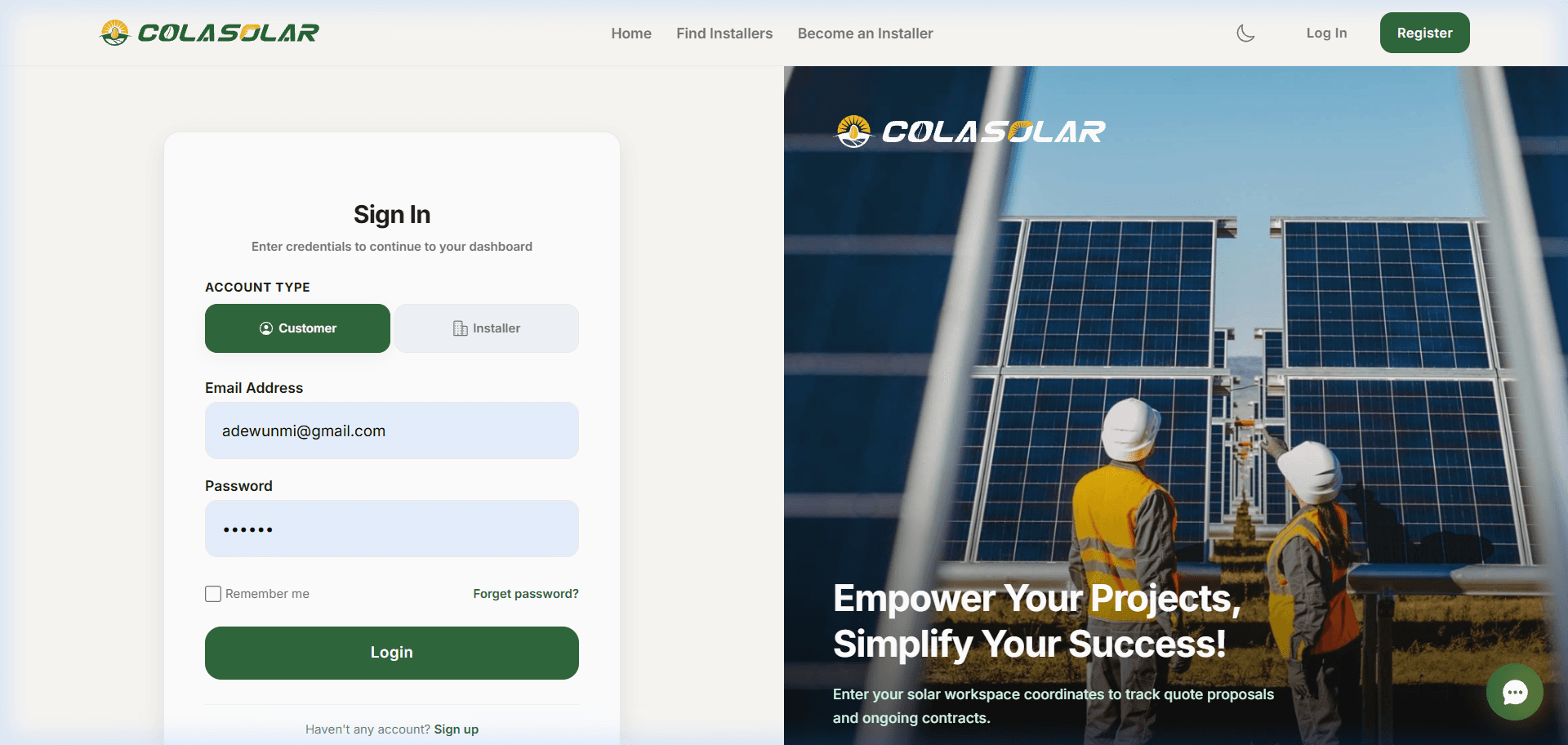 Account Sign-In & Registration Screen