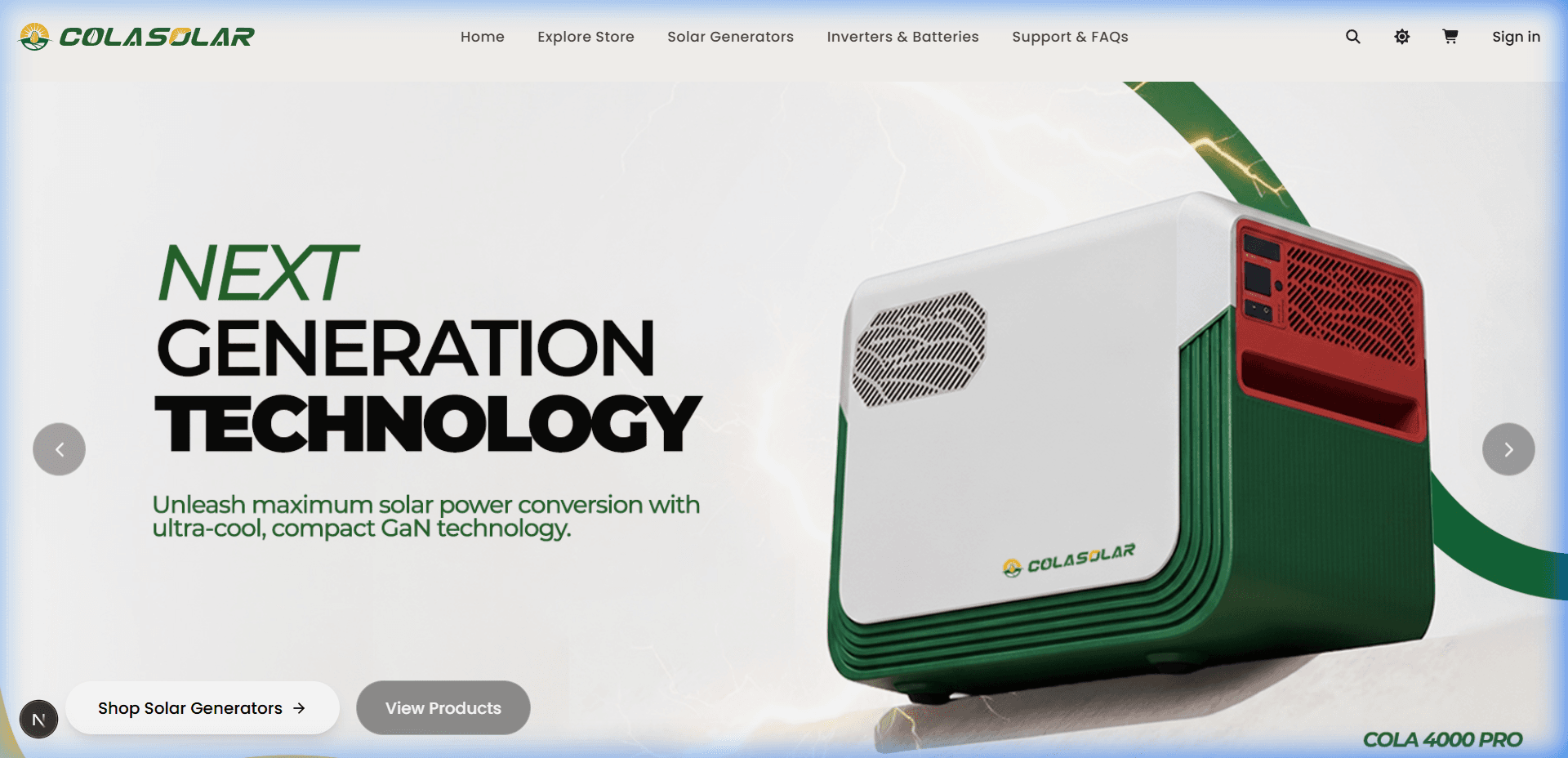 ColaSolar Storefront Homepage Interface